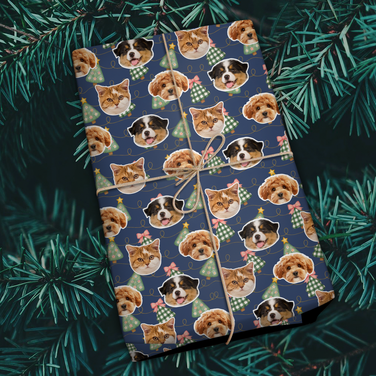 Custom Pet Photo Christmas Tree Wrapping Paper For Pet Lovers LM32 670573