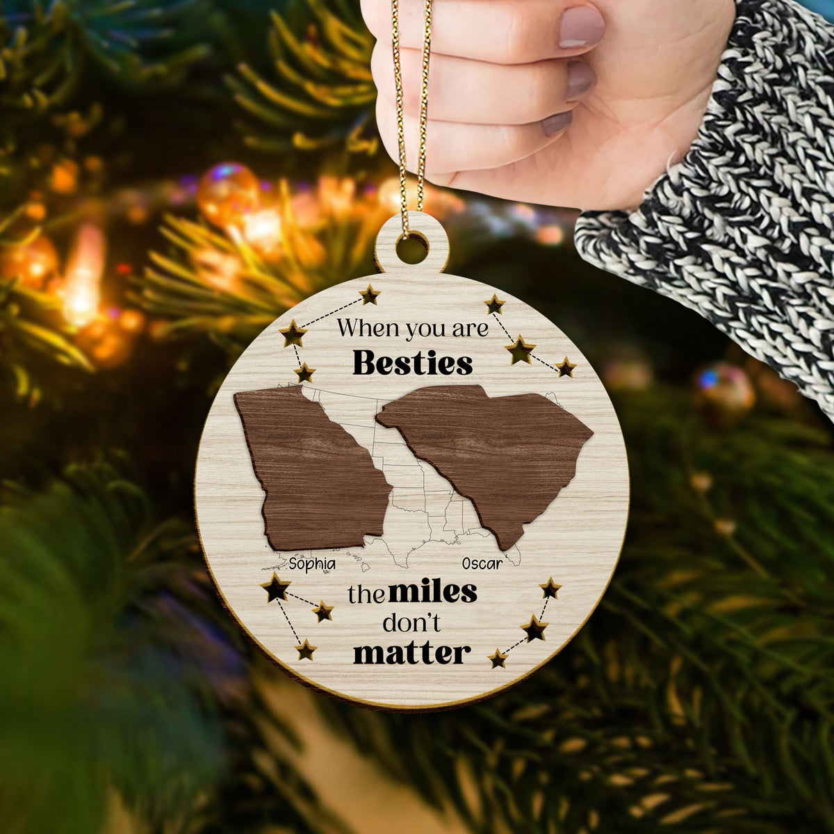 Custom State Bestie Name The Miles Don't Matter 2 Layer Wooden Ornament LM32 895407