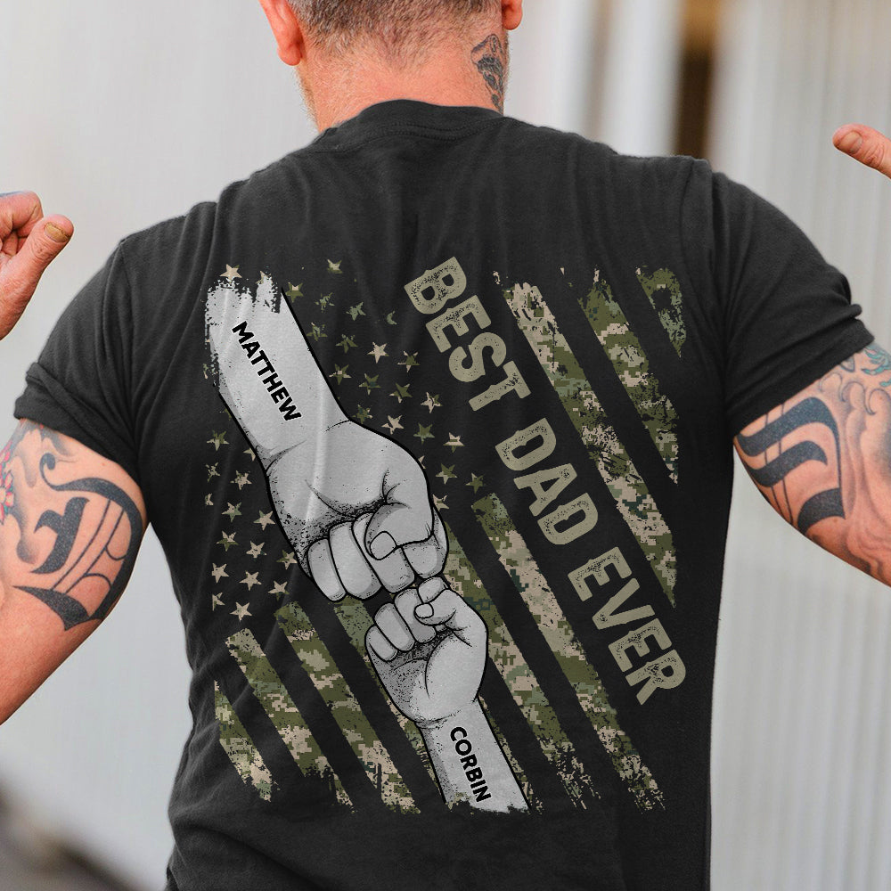 Fist Bumps Dad & Kid US Flag Back Shirt Personalized Father's Day Gift CH07 895856