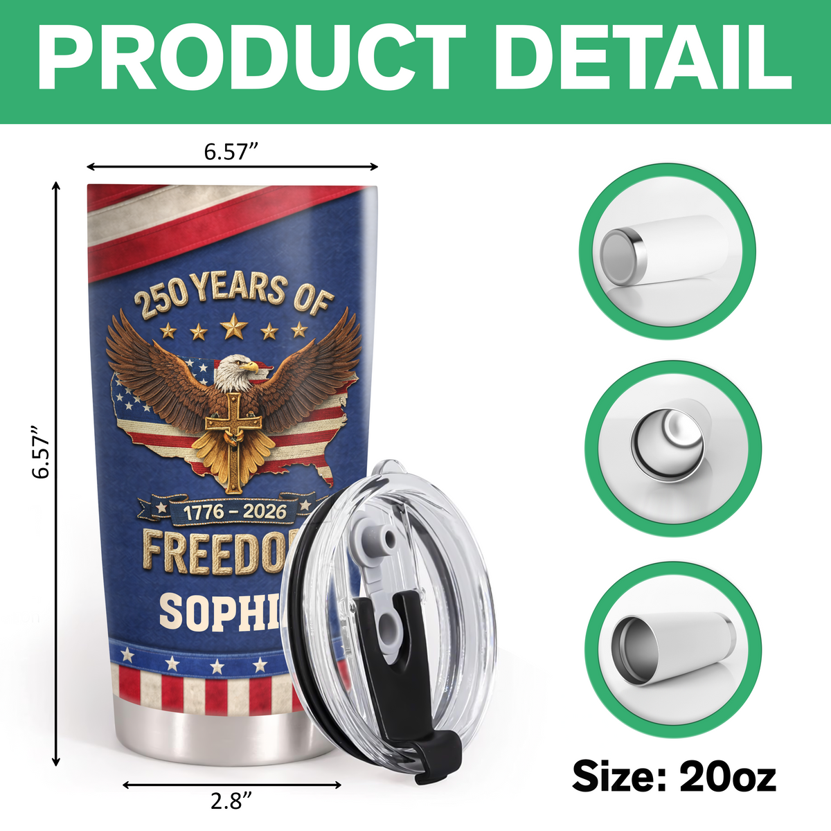 Custom Name America 250 Years Of Freedom 1776 - 2026 Fat Tumbler TH10 898733