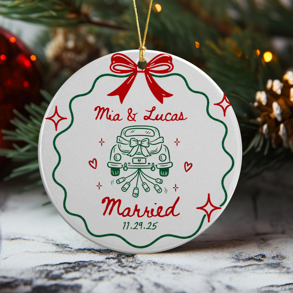 Personalized Couple Names & Date Engaged Christmas Ceramic Ornament Gift for Couples HO82 903586