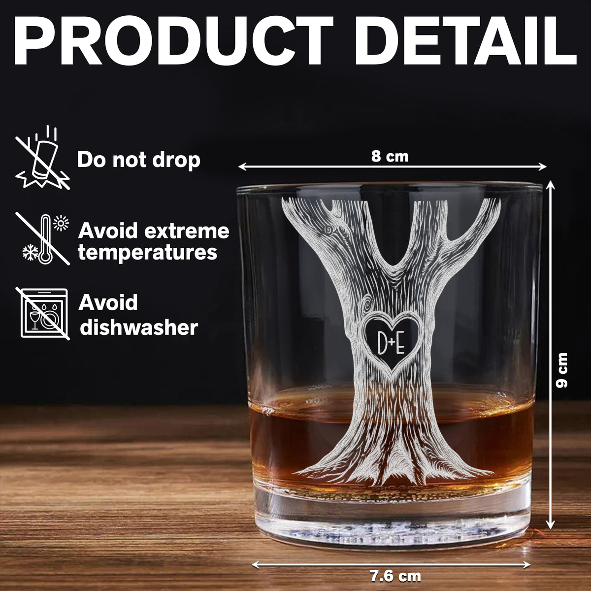 Personalized Initials In A Heart Tree Engraved Whiskey Glass Couple Gift LM32 670207
