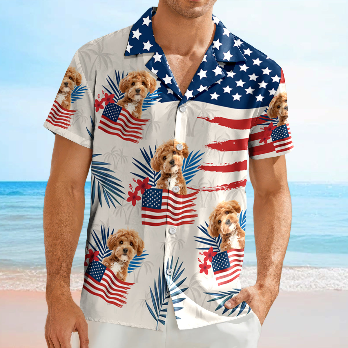 Custom Dog Cat Photo American Flag Hawaiian Shirt 4th of July Gift CH07 896110