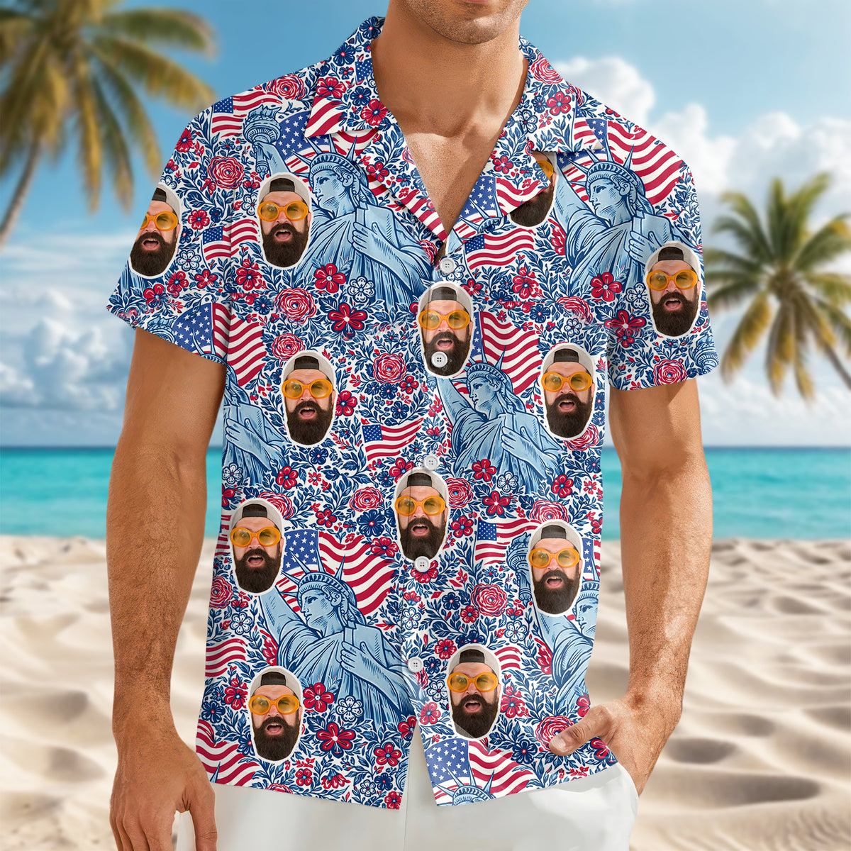 Custom Photo USA 250th Anniversary Floral American Flag Hawaii Shirt HA75 898940