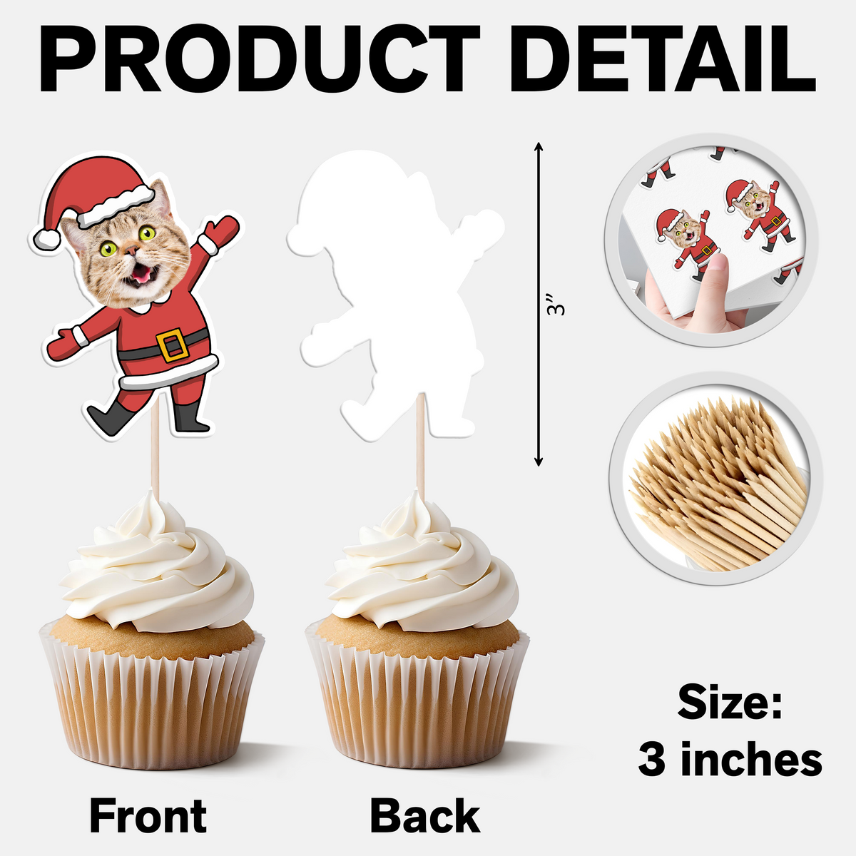 Custom Funny Cat Photo Christmas Cupcake Toppers Xmas Decor TH10 894769