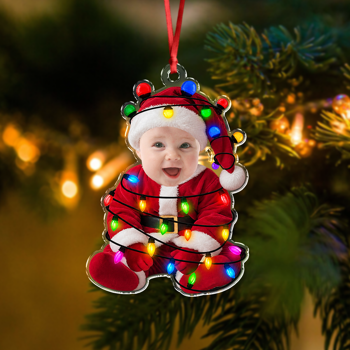 Custom Baby Face Christmas Outfit Acrylic Ornament, Personalized Baby Holiday Keepsake HA75 921828