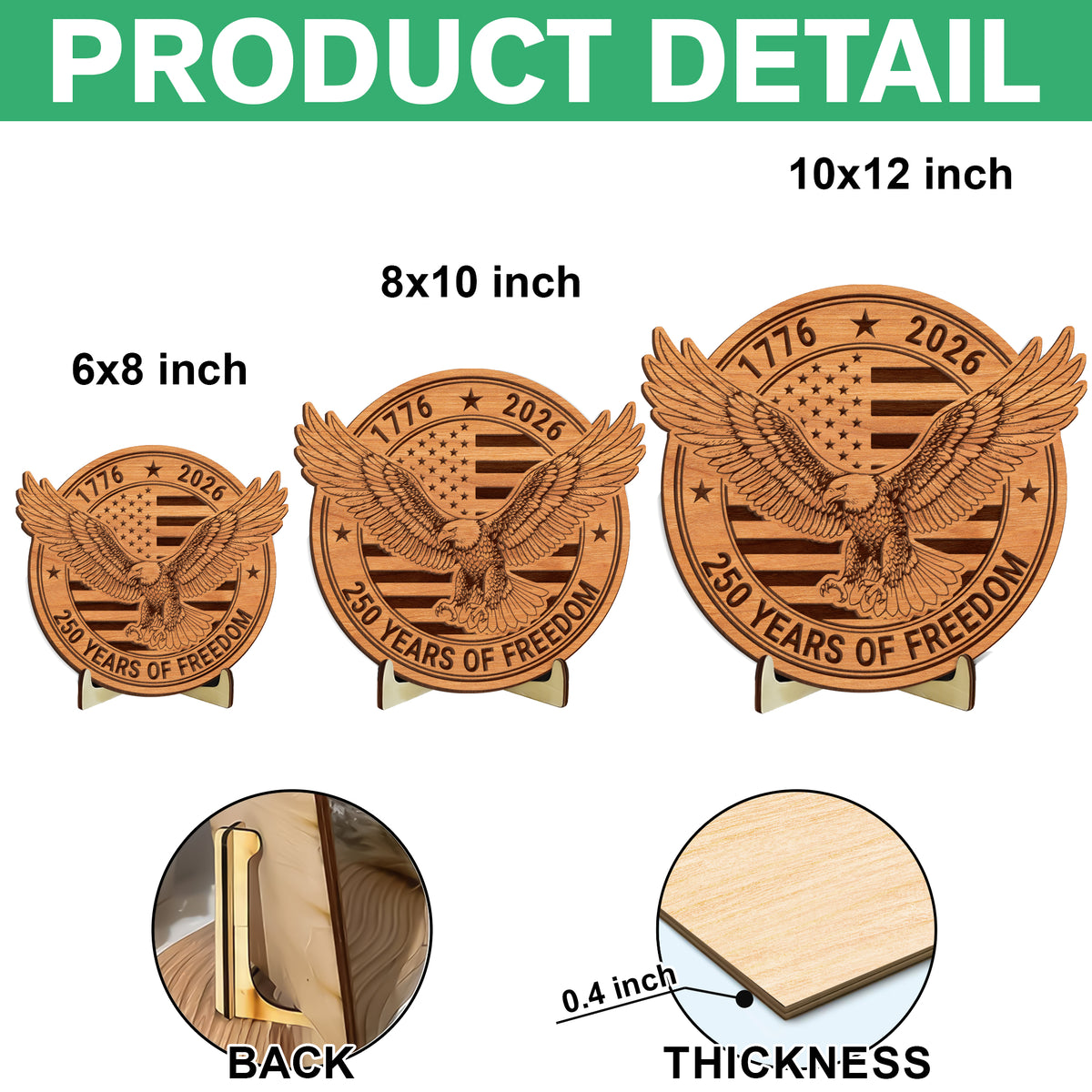 USA 250th Anniversary 1776-2026 Wooden Plaque With Stand HO82 901812