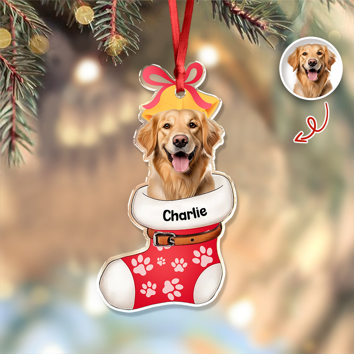 Custom Dog Photo On Stocking Acrylic Ornament For Christmas TH10 894391