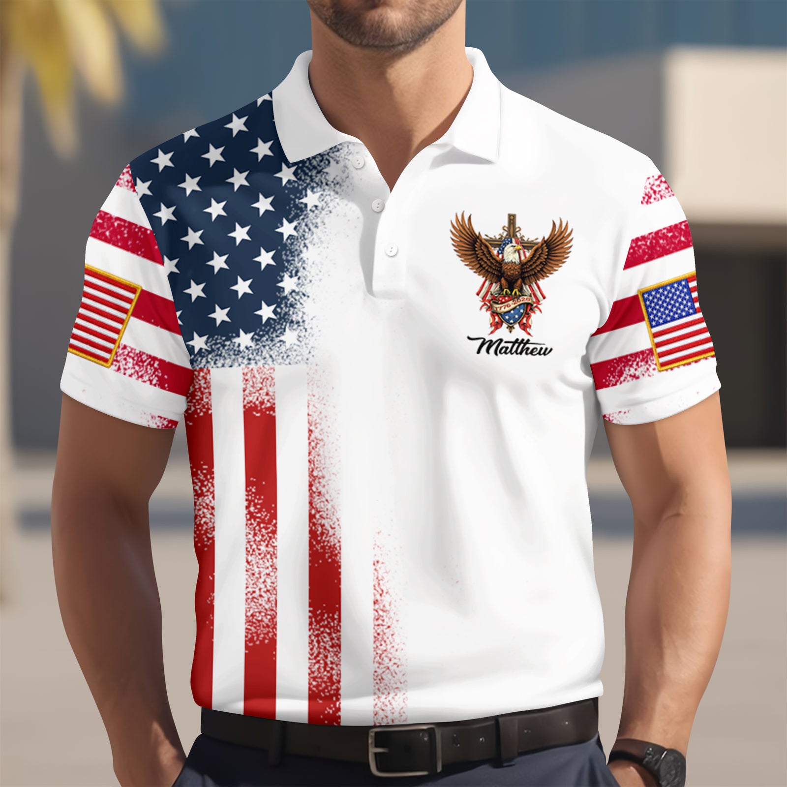 Custom Name American Flag 250th Anniversary 1776–2026 Eagle Patriotic Polo Shirt HO82 902028