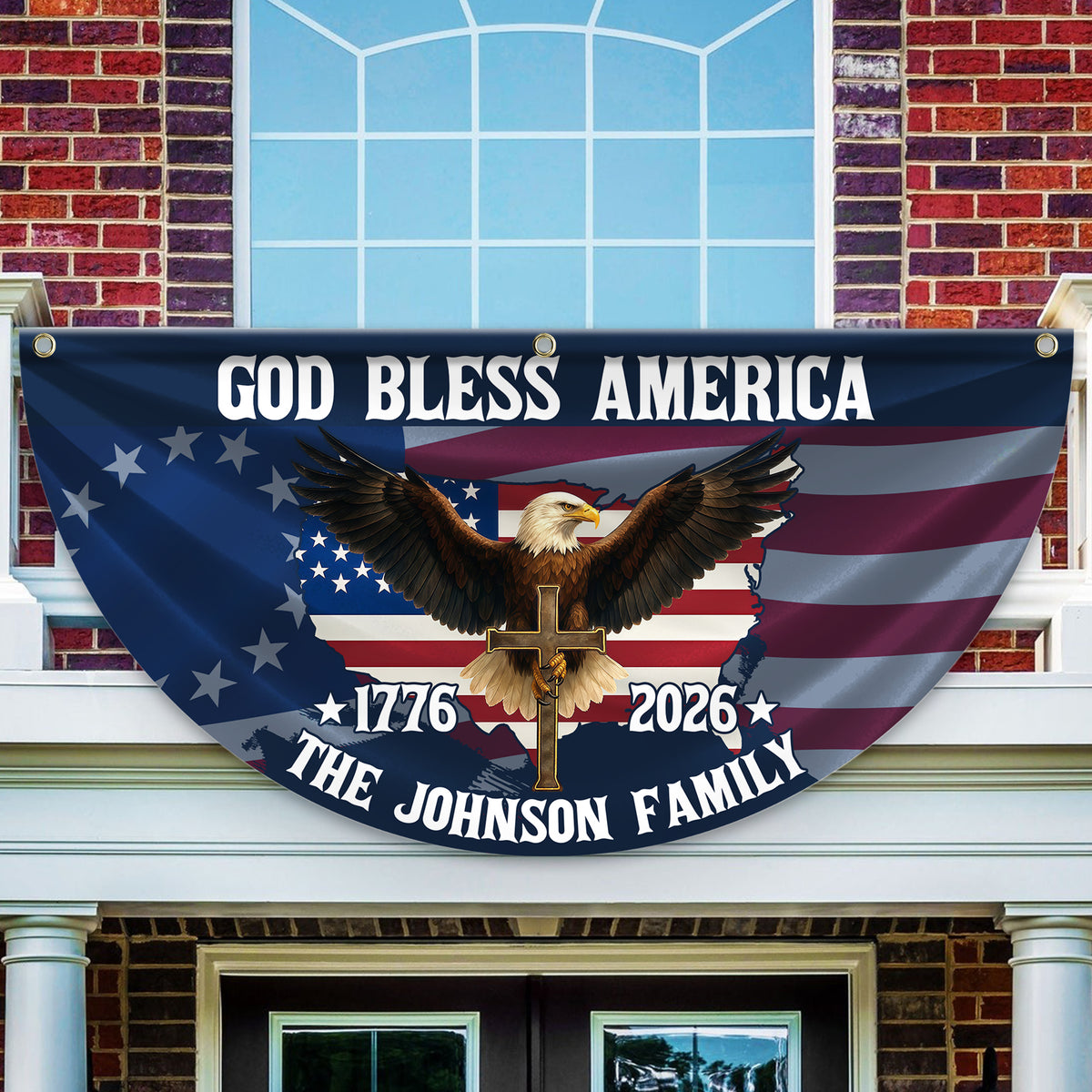 Custom Family Name Patriotic 250th Anniversary God Bless America Eagle 1776–2026 Non-Pleated Fan Flag HA75 920118