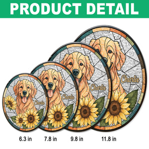 Custom Dog Photo With Sunflower Memorial Stained Glass Suncatcher, Pet Loss Gift HO82 894326