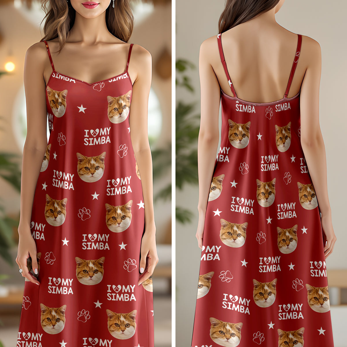 Custom Photo and Name I Love My Cats V-Neck Cami Maxi Dress HA75 892148