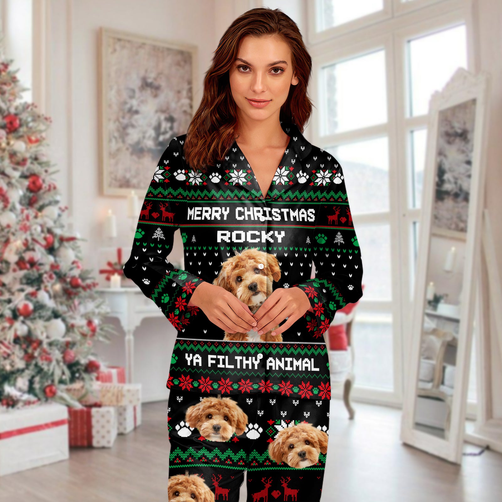 Custom Dog Photo Merry Christmas Ya Filthy Animal Pajamas TH10 894289
