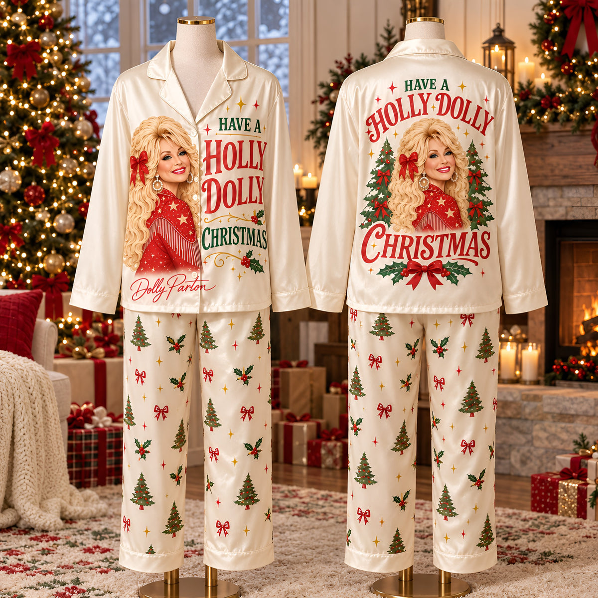Have A Holly Pink Country Christmas Pajamas Set, Western Family Holiday PJs LM32 670157