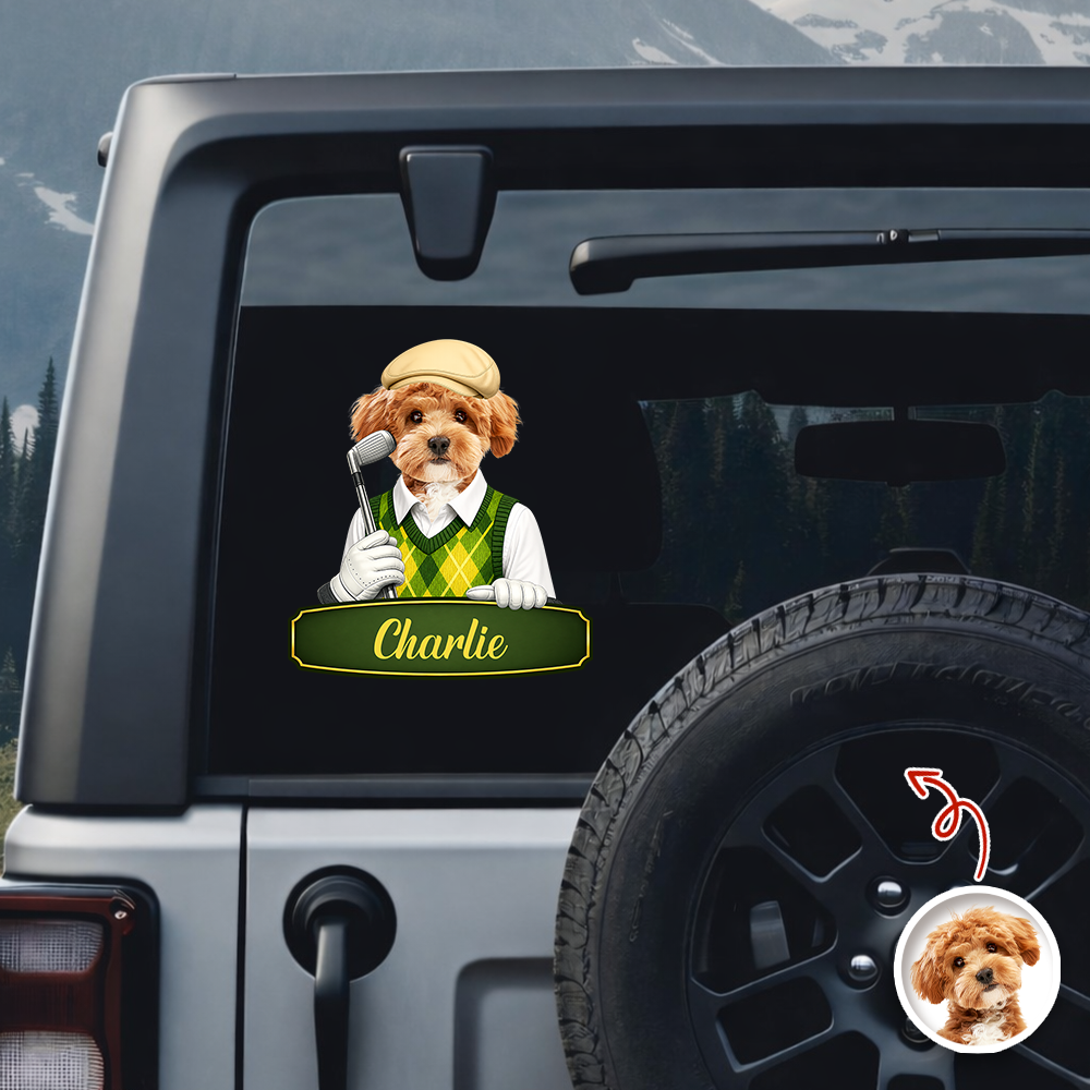 Custom Cute Dog Cat Photo Car Window Decal Sticker - Gift for Golfers HA75 921178