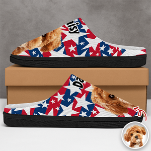 Custom Cute Dog Photo American Flag Christmas Pattern Slippers For Dog Lovers LM32 893881