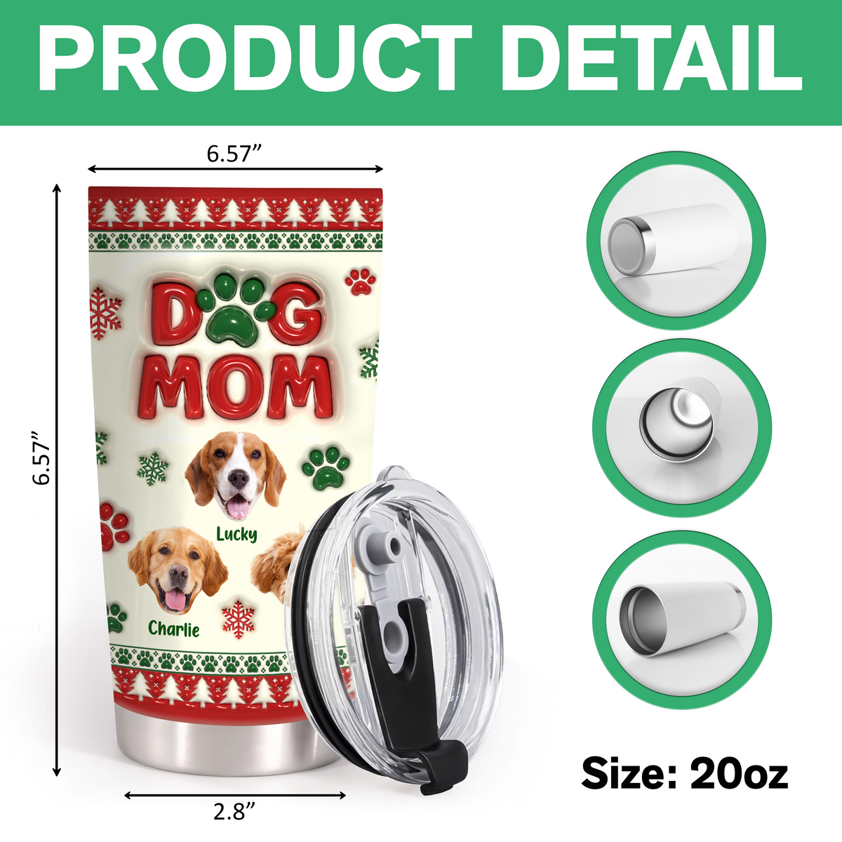 Dog Mom Christmas – Personalized 3D Inflated Effect Tumbler  Gifts For Dog Lovers CH07 896890