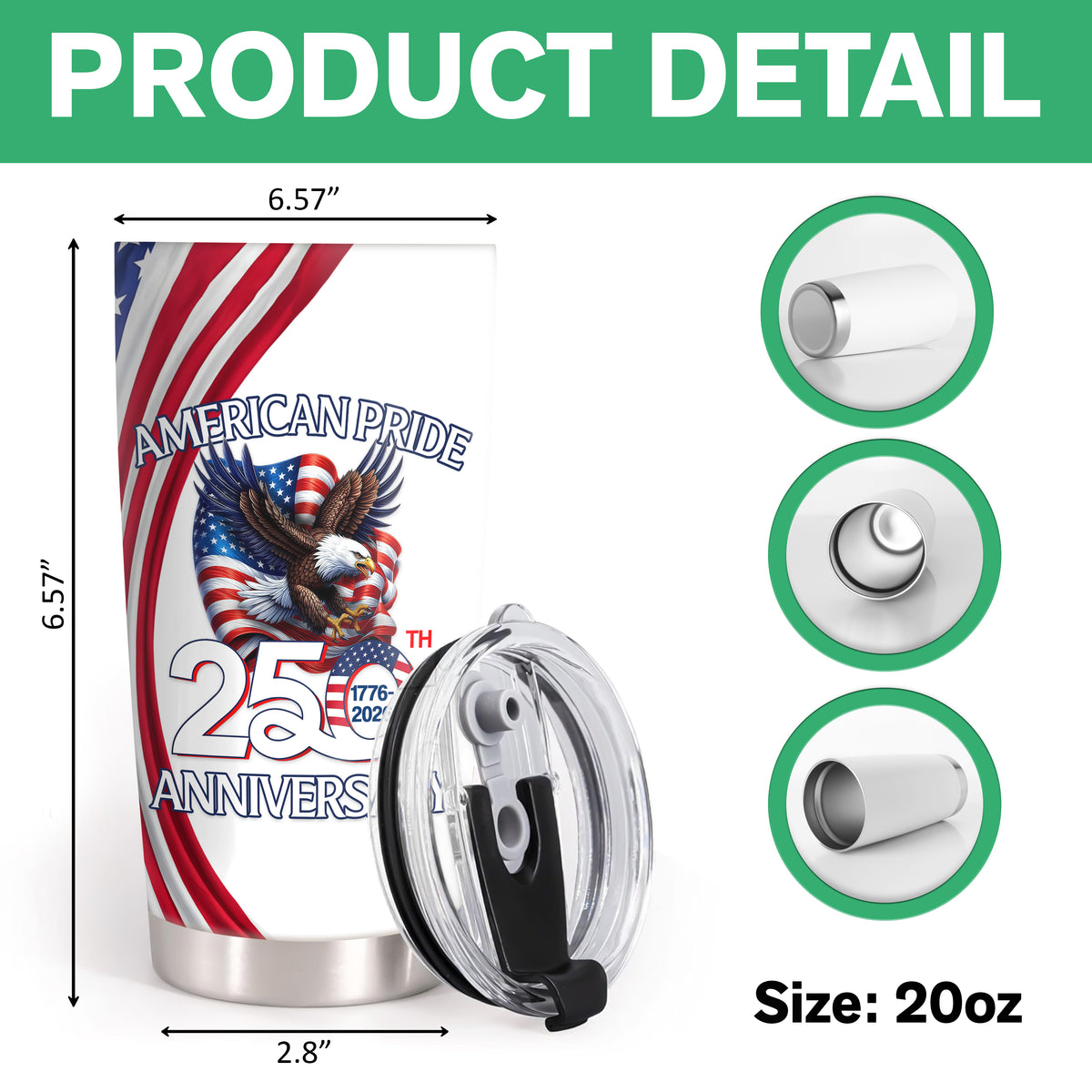 Custom Name American Pride Patriotic 250th Anniversary Eagle Fat Tumbler HA75 920878