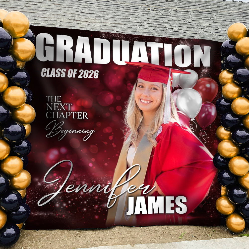 Custom Photo Class Of 2026 Balloon Graduation Party Backdrop LM32 899451