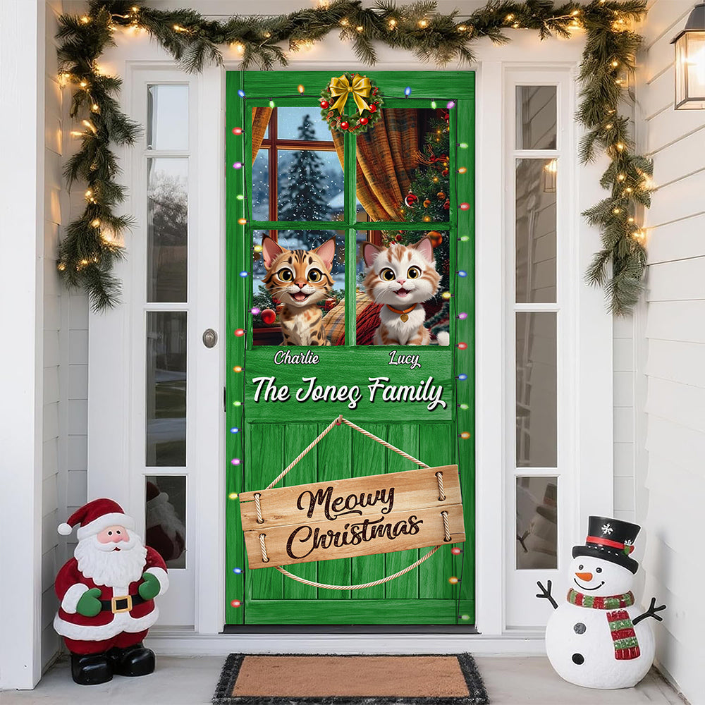Custom Cute 3D Cat Meowy Christmas Decoration Door Cover For Cat Lovers LM32 897137