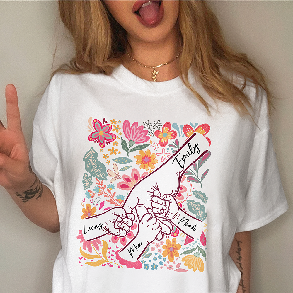 Custom Family Hands Floral Comfort Shirt Gift For Mother's Day HO82 902212