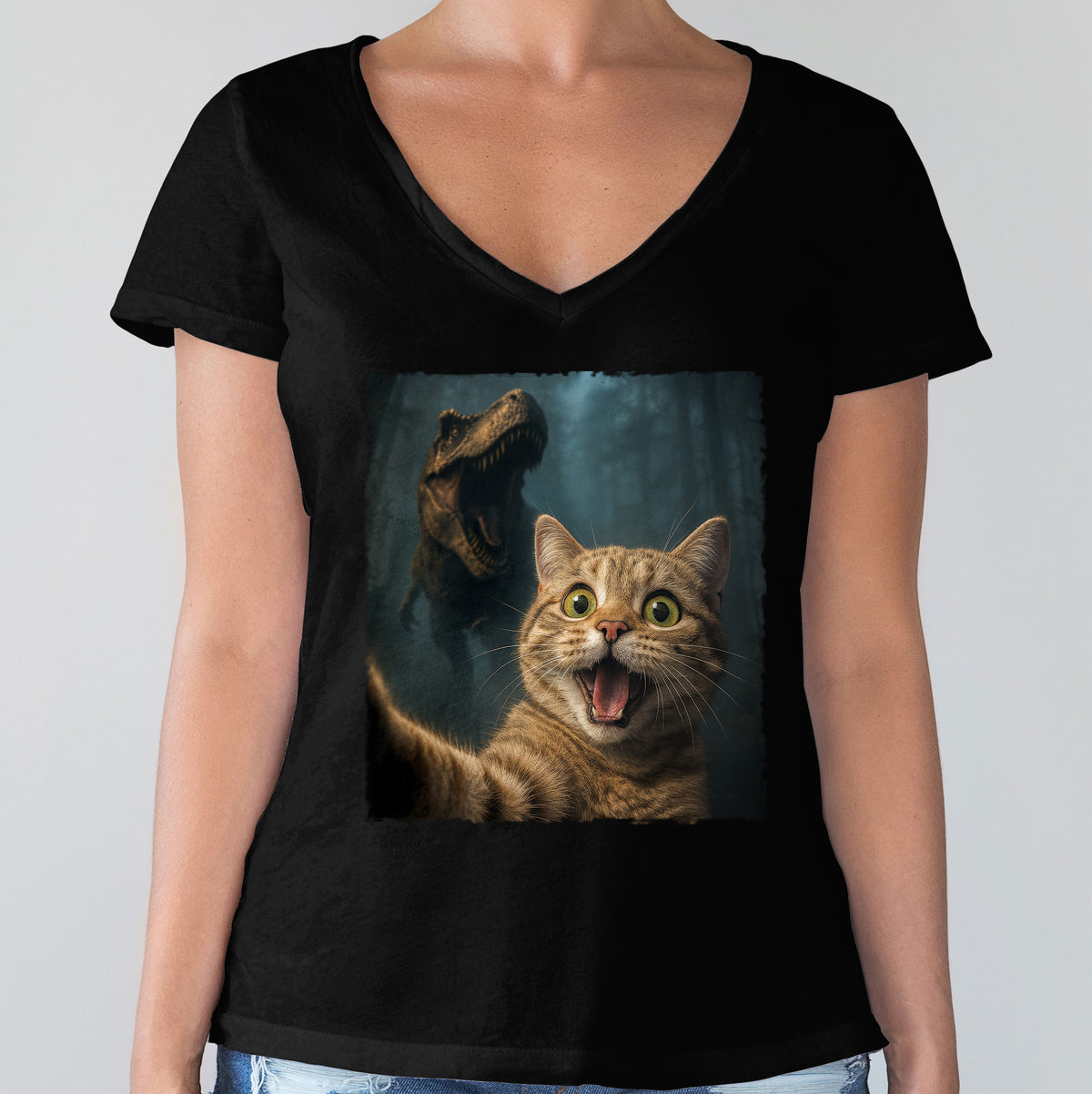 Custom Cat Photo Living That Dino Danger Life Classical Style Dark Shirt For Cat Lovers HO82 894844
