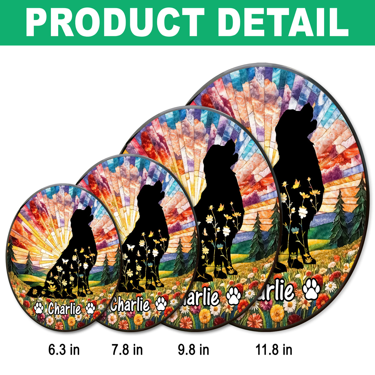 Custom Floral Dog Memorial For Dog Lover Stained Glass Suncatcher TH10 894461