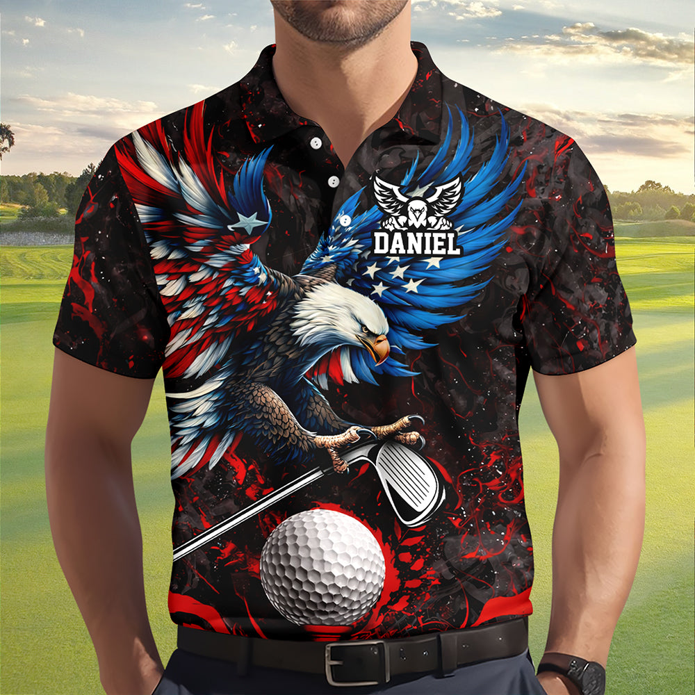 Personalized Name American Eagle Patriotic Polo Shirt For Golf Lovers HA75 921114