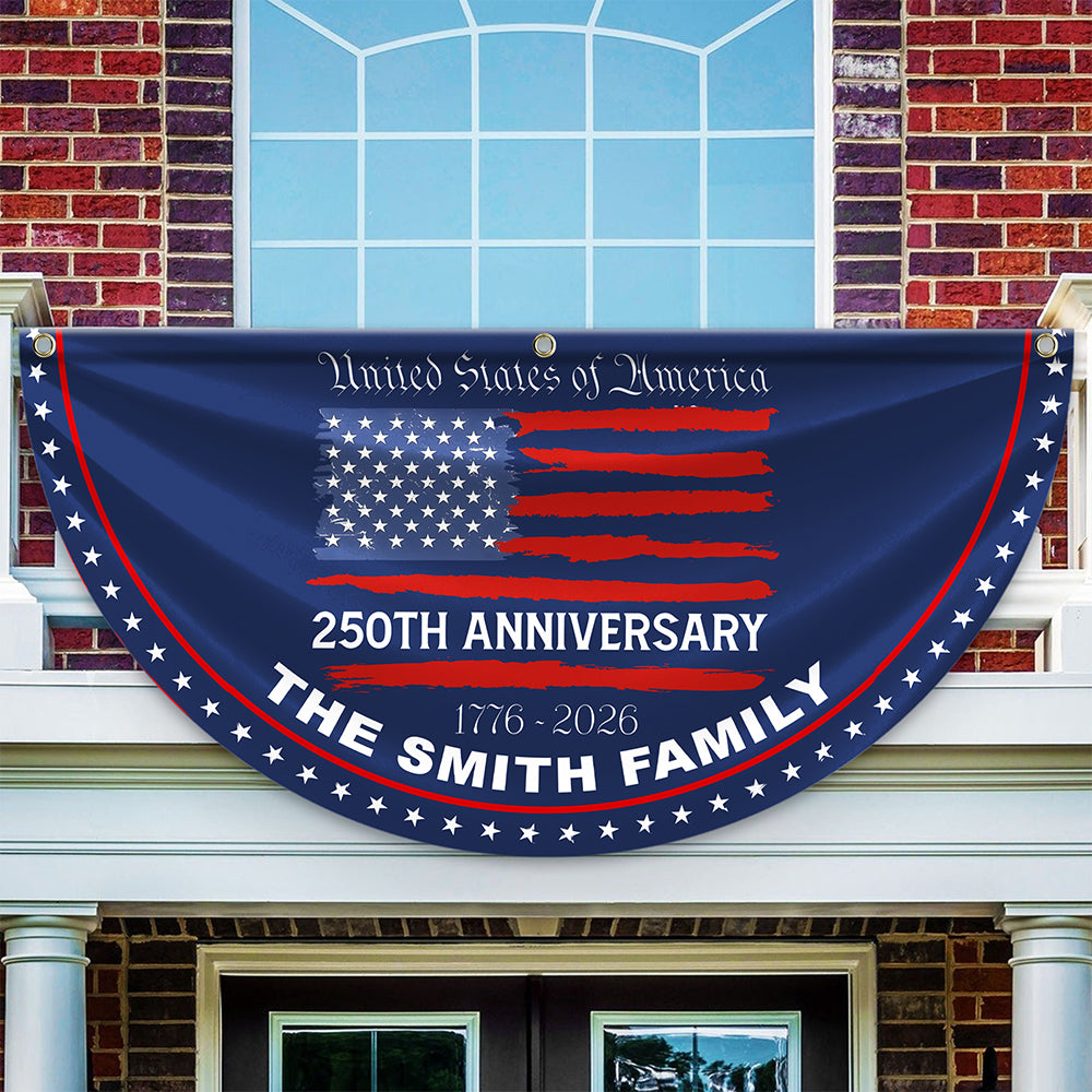 Custom Family Name USA 250th Anniversary Non-Pleated Fan Flag HA75 920290
