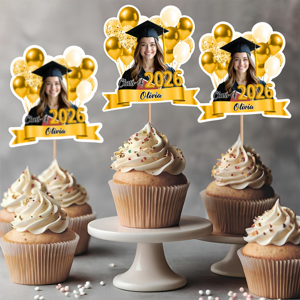 Custom Photo Graduation Cupcake Topper Class Of 2026 – Personalized Party Decoration CH07 910260