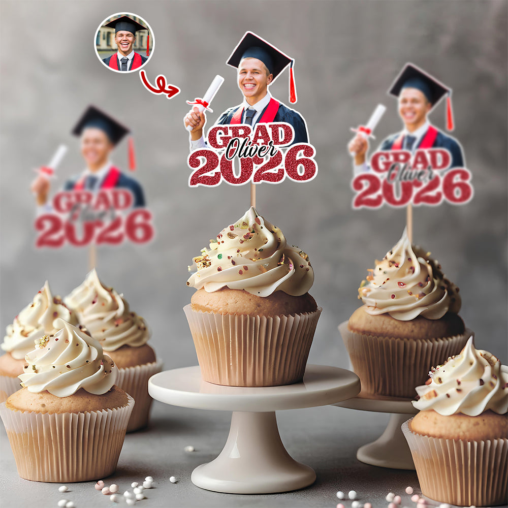 Custom Photo Glitter Graduation Class Of 2026 Cupcake Topper LM32 899137