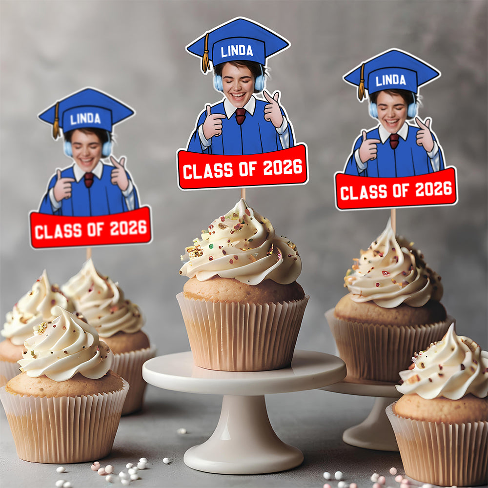 Custom Funny Face Class of 2026 Cupcake Toppers, Personalized Photo Graduation Party Favors LM32 899423