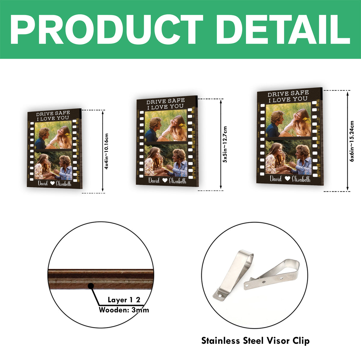 Custom Photo Drive Safe, I Love You Personalized Wooden Car Visor Clip HA75 898938