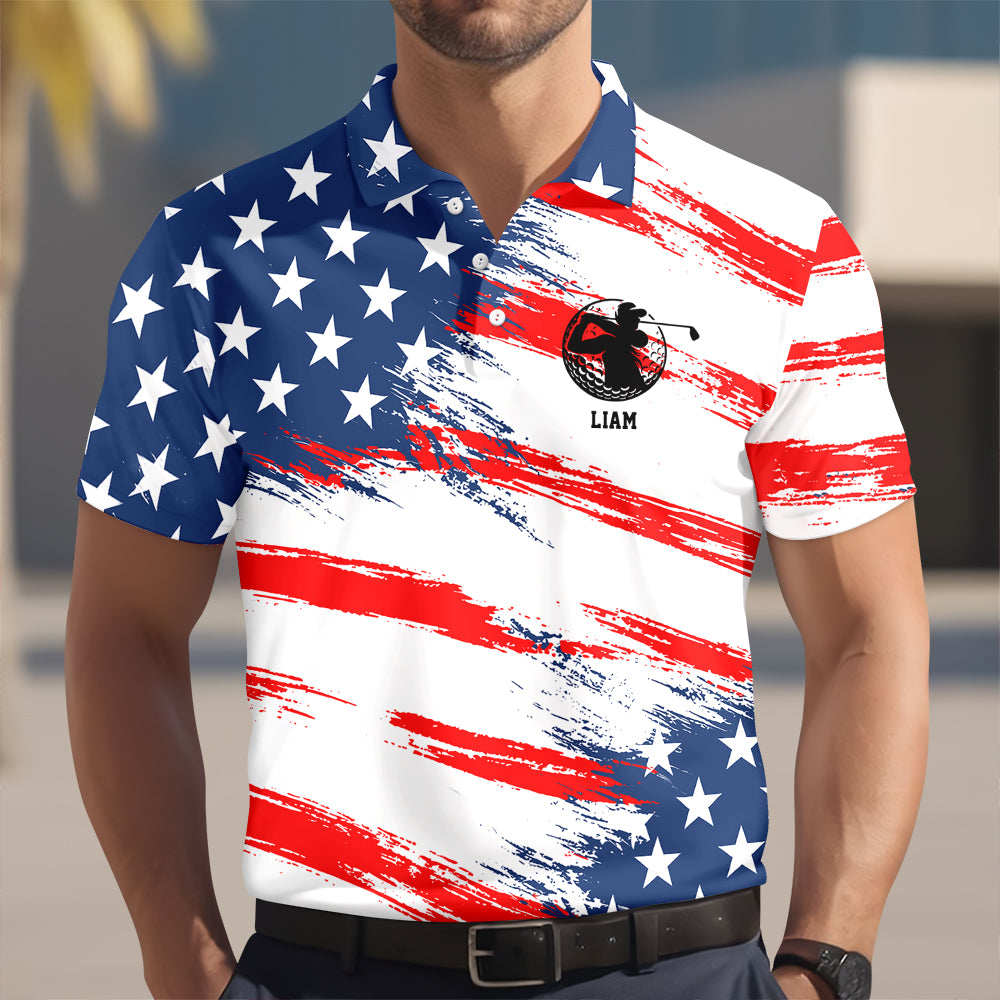 Personalized Golf Ball America Flag Patriotic Polo Shirt Gift For Golfer, Golf Lovers HA75 898708