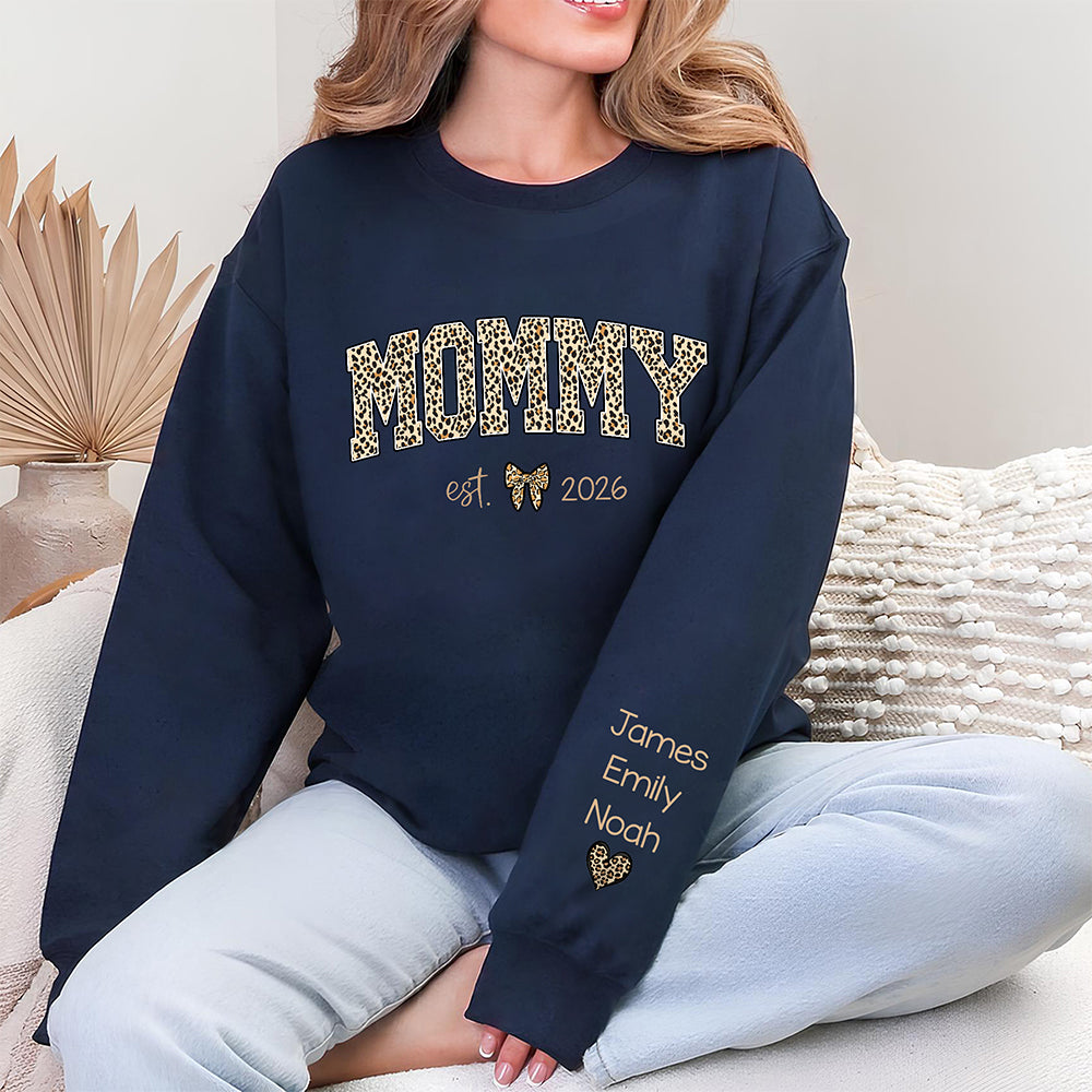 Custom Kid Name Leopard Mama Sleeve Printed Sweatshirt - Gift For Mom, Mother's Day HO82 902192