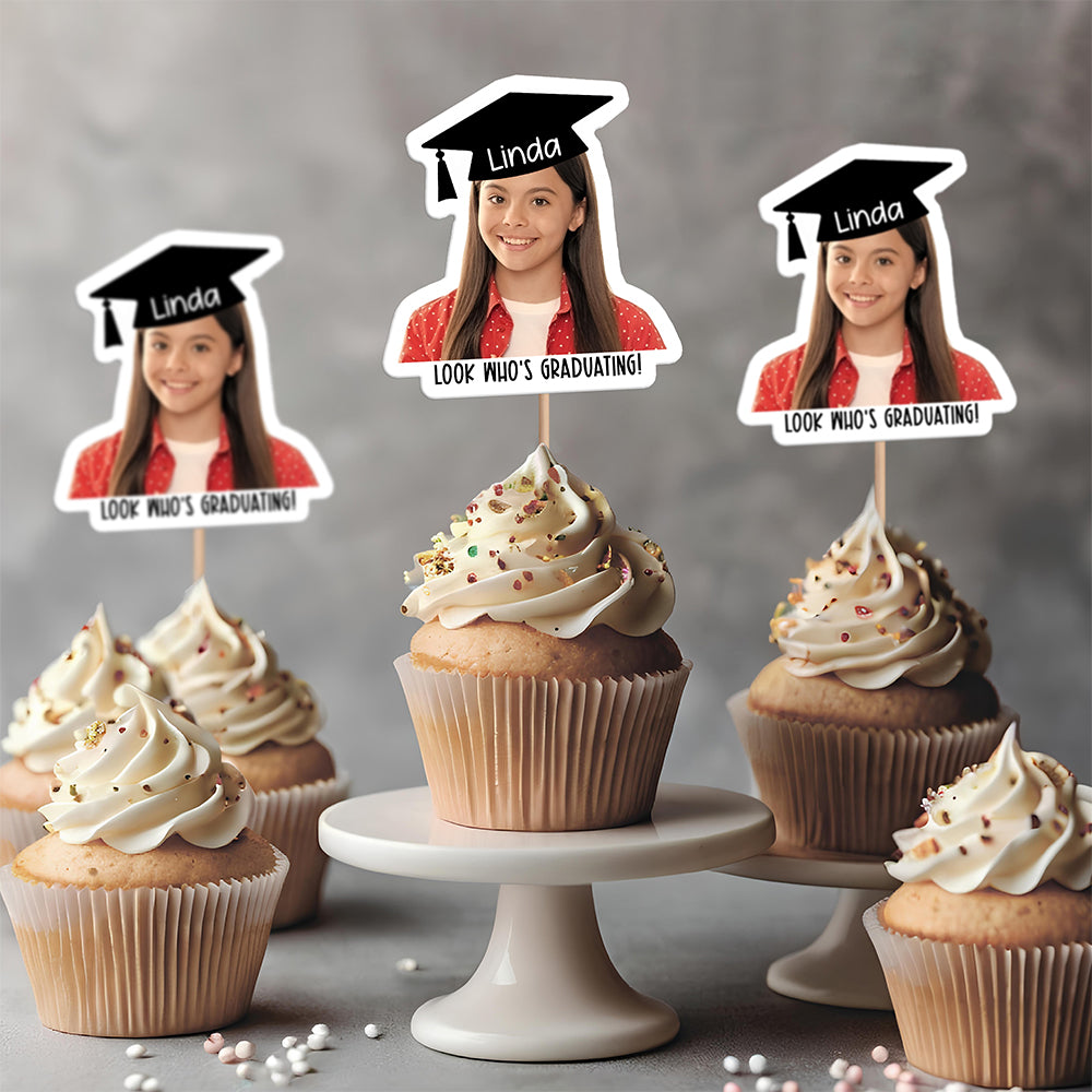 Custom Photo Look Who's Graduating Cupcake Toppers LM32 897703