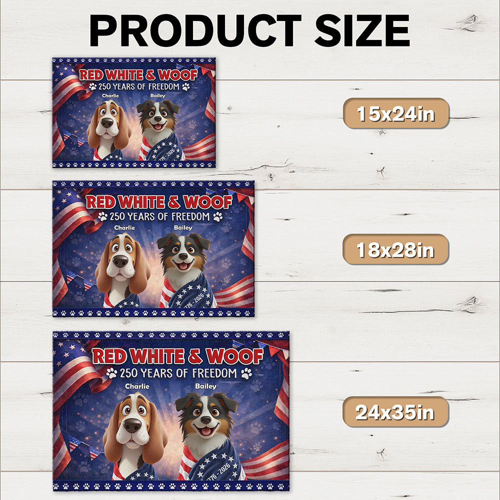Personalized Cute Dog Red White Woof America 250 Years Of Freedom Doormat TH10 169055