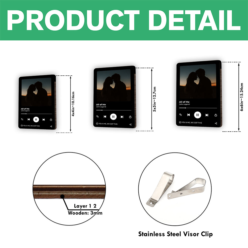 Personalized  Music Photo Couple Gift Wooden Photo Car Visor Clip HA75 898936