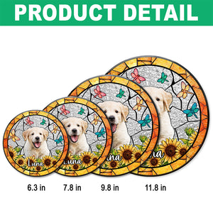 Custom Dog Photo With Flower Memorial Stained Glass Suncatcher, Pet Loss Gift HO82 894318