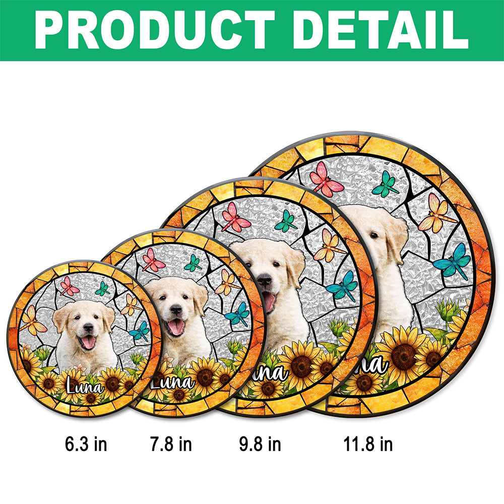 Custom Dog Photo With Flower Memorial Stained Glass Suncatcher, Pet Loss Gift HO82 894318