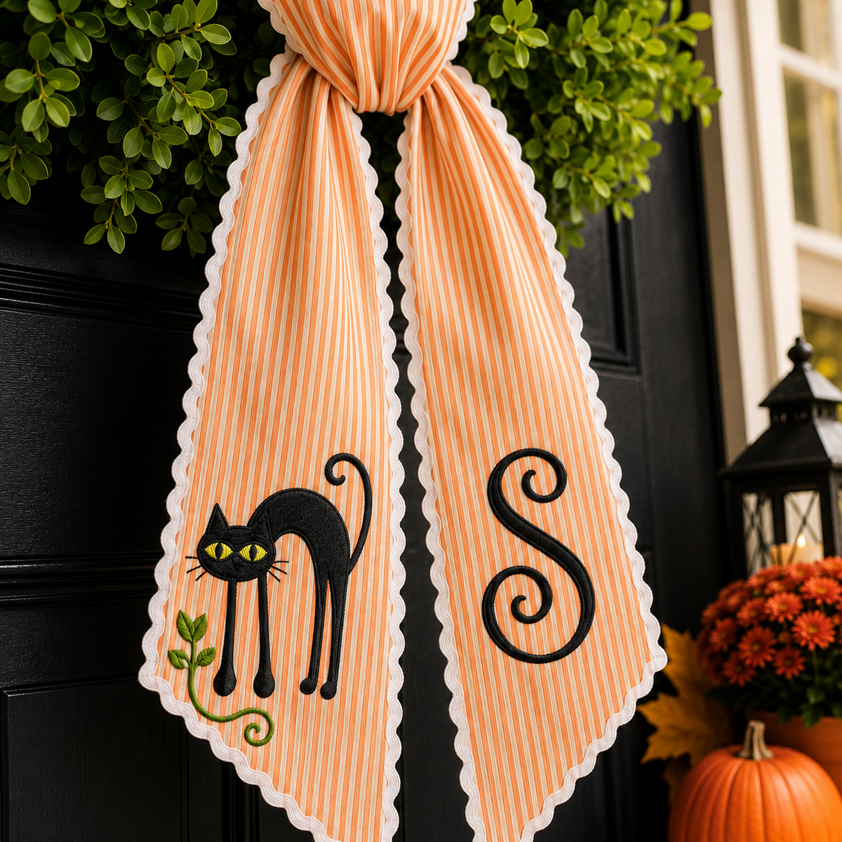 Personalized Embroidered Fall Monogram Pumpkin Wreath Sash LM32 669841