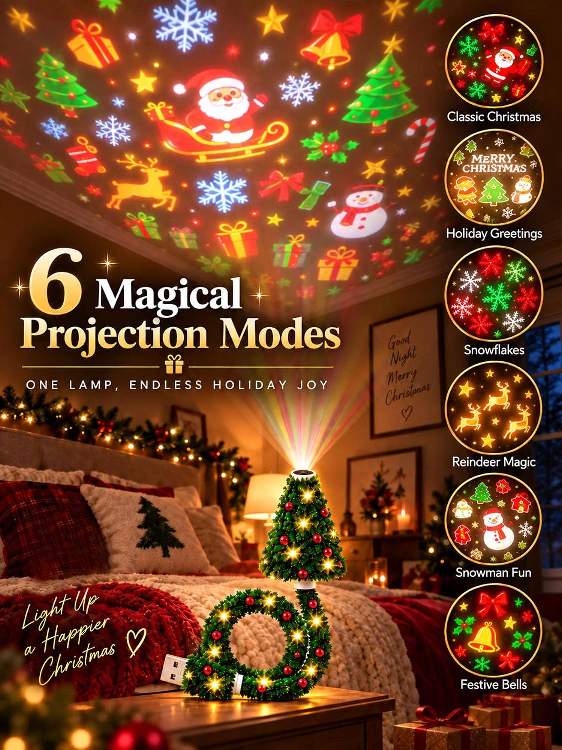 Plug and Play Hd USB Christmas Tree Projector with 6 Festive Scenes HO82 903762