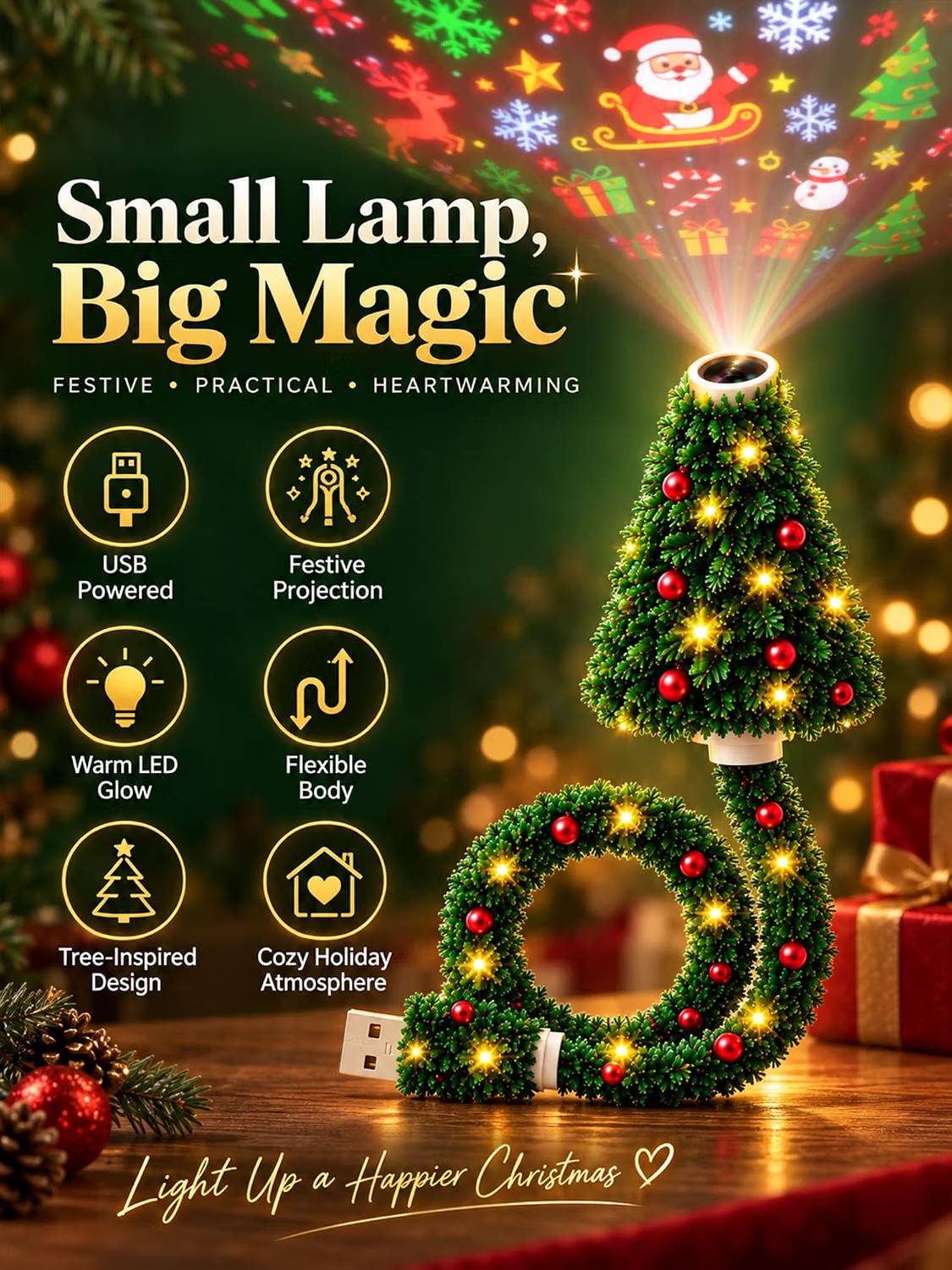 Plug and Play Hd USB Christmas Tree Projector with 6 Festive Scenes HO82 903762