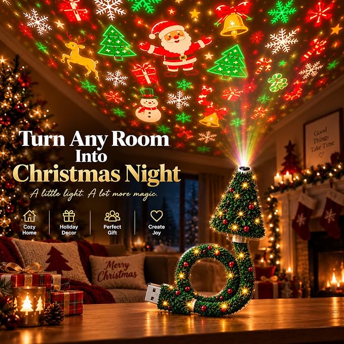 Christmas Projector Light - Flexible Tree Lamp for Bedroom, Ceiling, Desk & Holiday Decor HA75 919096