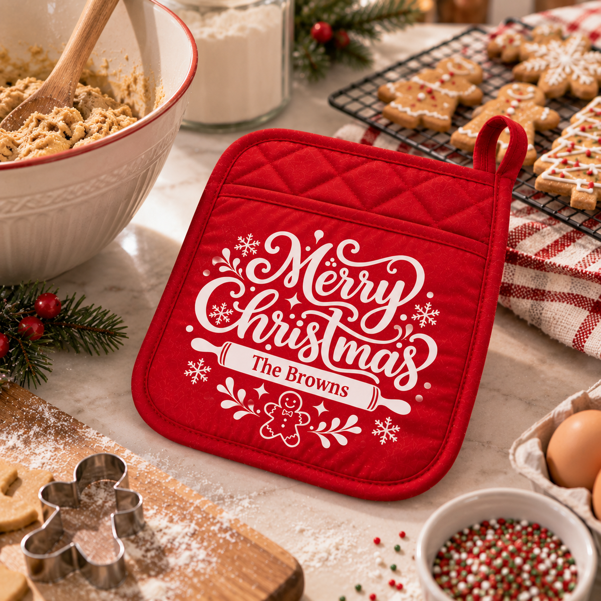 Personalized Family Name Merry Christmas Family Potholder LM32 670581