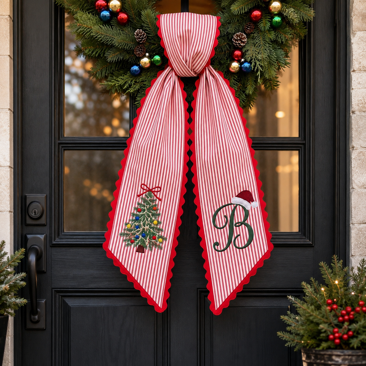Personalized Embroidered Santa Hat Monogram Bow Christmas Wreath Sash LM32 669745