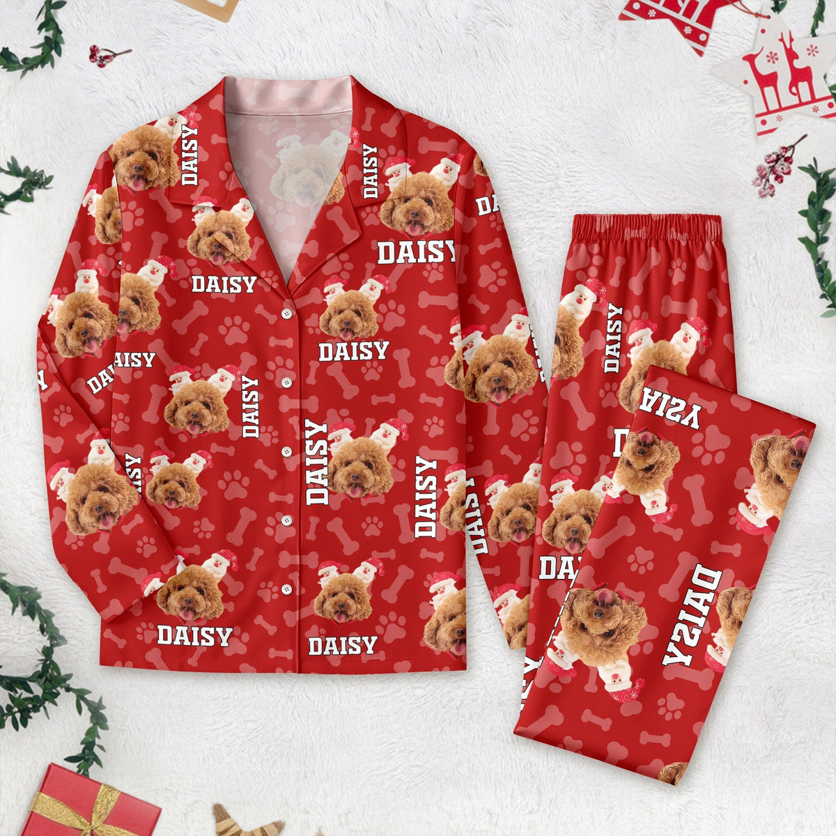 Custom Photo Name Paw Pattern Dog Cat Pajamas K228 888800