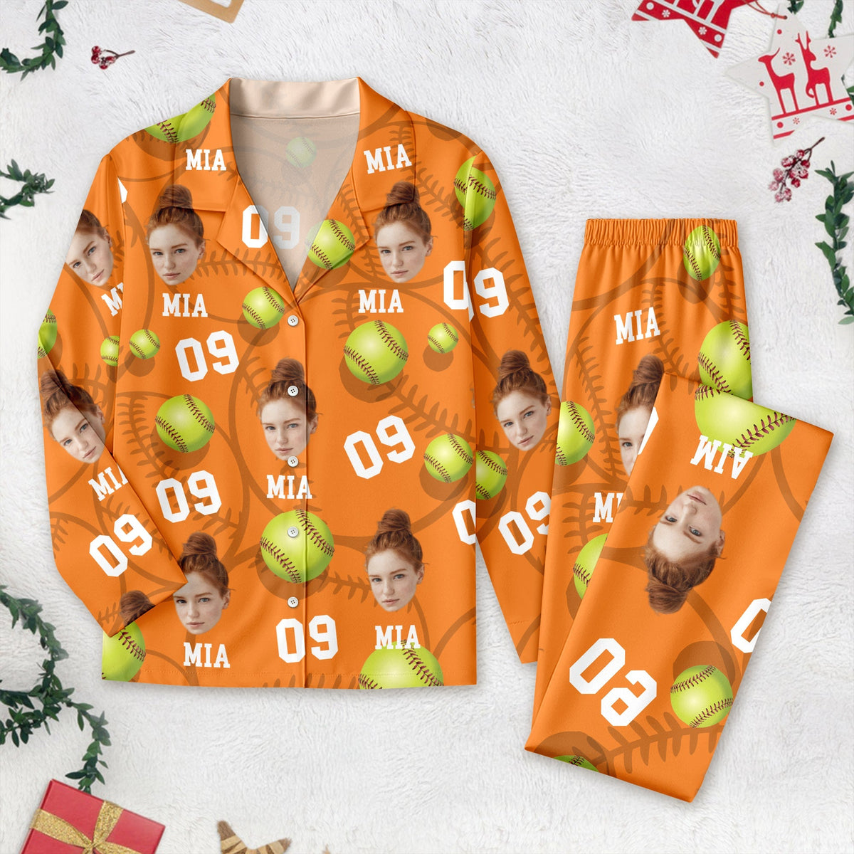 Custom Face Photo With Softball Pajamas Christmas T286 888811
