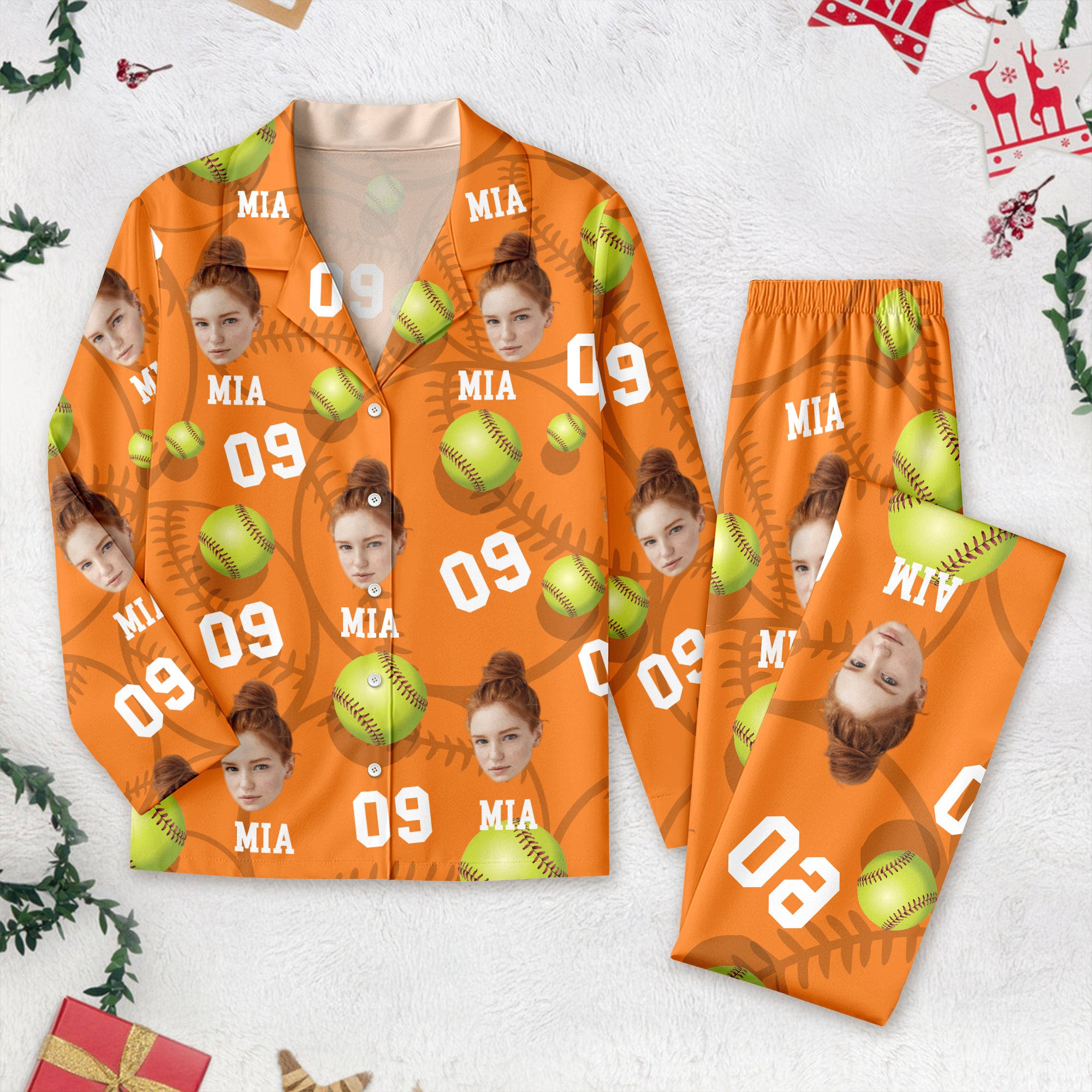 Custom Face Photo With Softball Pajamas Christmas T286 888811