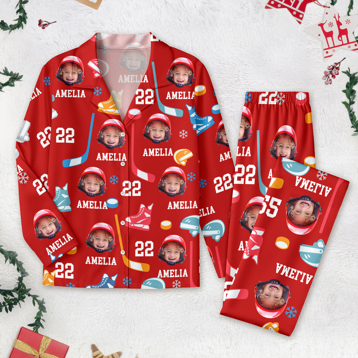 Custom Face Photo With Hockey Sport Pajamas T286 888859